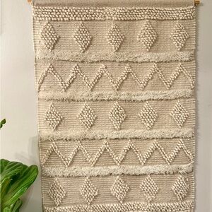 Large Boho Macramé Style Woven Wall Hanging Tapestry – Neutral Cream with Fringe
